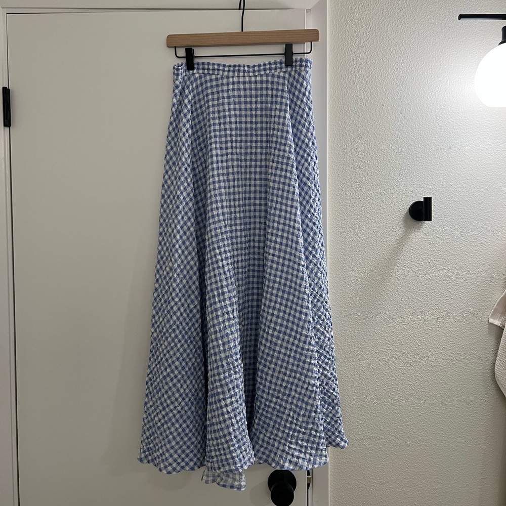 Zara Light Blue and White Gingham Skirt, Size XS